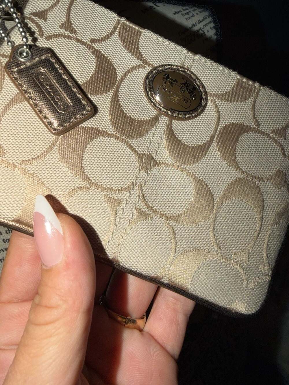 Coach Signature Canvas Glitter C Wristlet with Horse and Carriage Logo